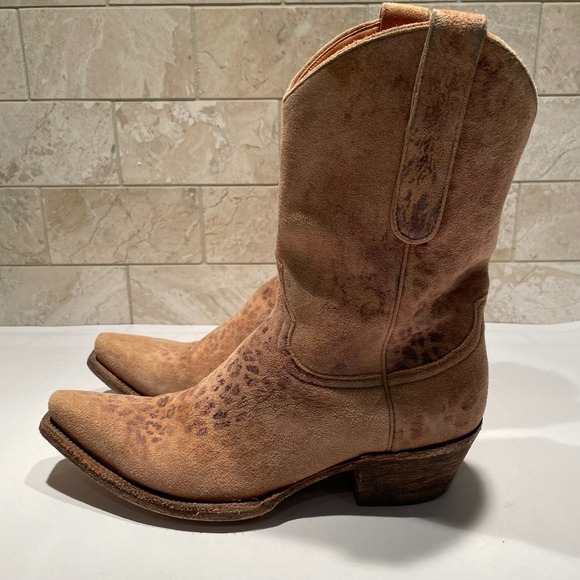 Old Gringo Leopardito Suede Western Slouch Cowboy Boots Tan Women 8 B 6633-168-1 - Picture 4 of 9
